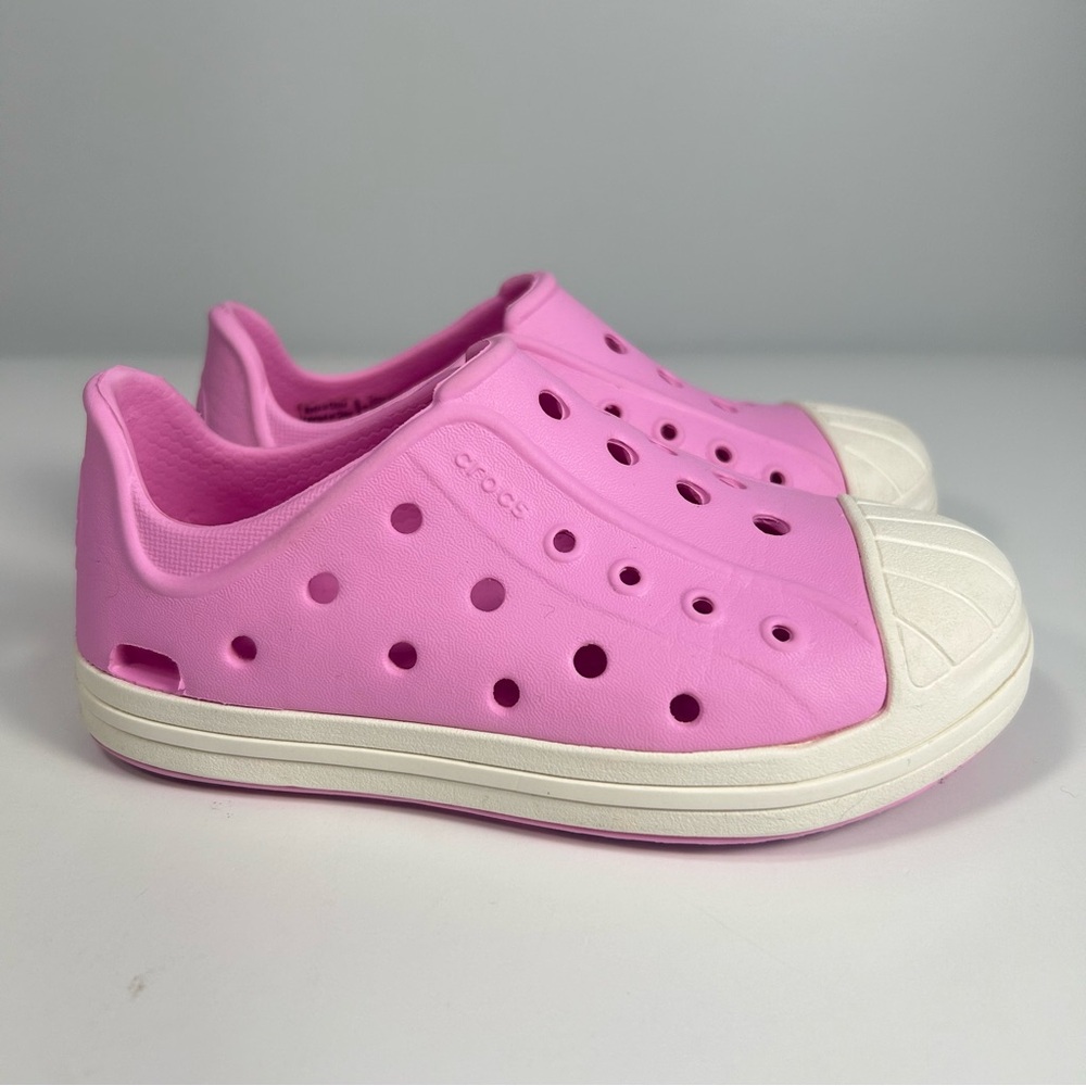 Crocs Bump It Molded Slip On Shoes 202281 Pink & White Children's Kid’s Size C 9